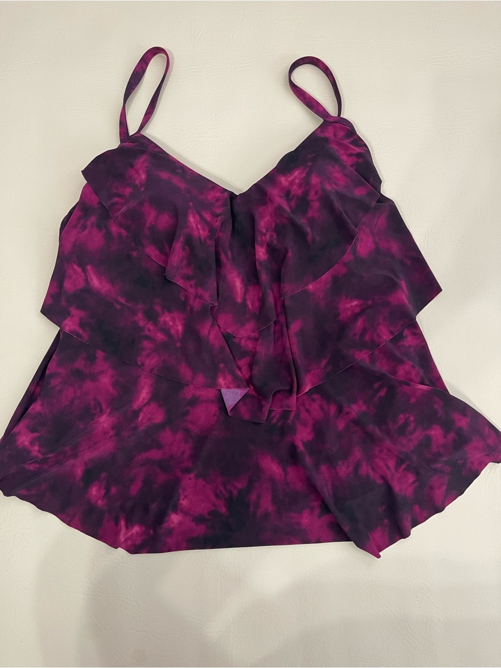 Aqua Green Magenta and Black Tie-Dye Ruffle tankini 1 X